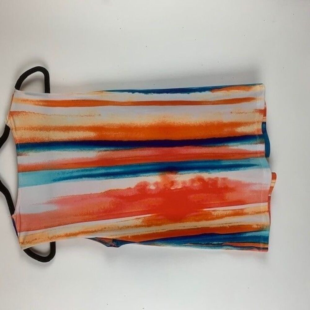Worthington Size PM Womans Top Striped Sleeveless V Neck Orange Teal - Picture 5 of 5